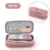 in stock Multi-layer Canvas Retractable Pencil Case Korean Simple High School Student Macaron Color-block Variable Large Capacity Pencil Case