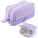 in stock Multi-layer Canvas Retractable Pencil Case Korean Simple High School Student Macaron Color-block Variable Large Capacity Pencil Case