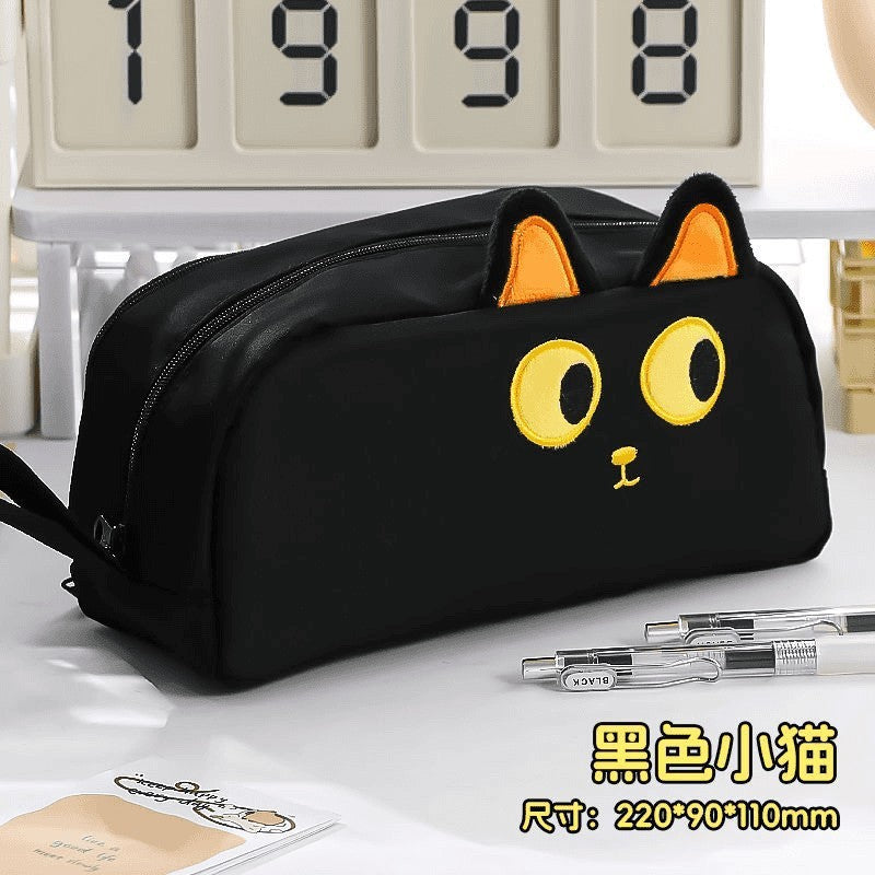 Japanese-Style Cartoon Kt Cat Ear Plush Pencil Case, High-Capacity, High-Appearance Value, Suitable for Middle and High School Students