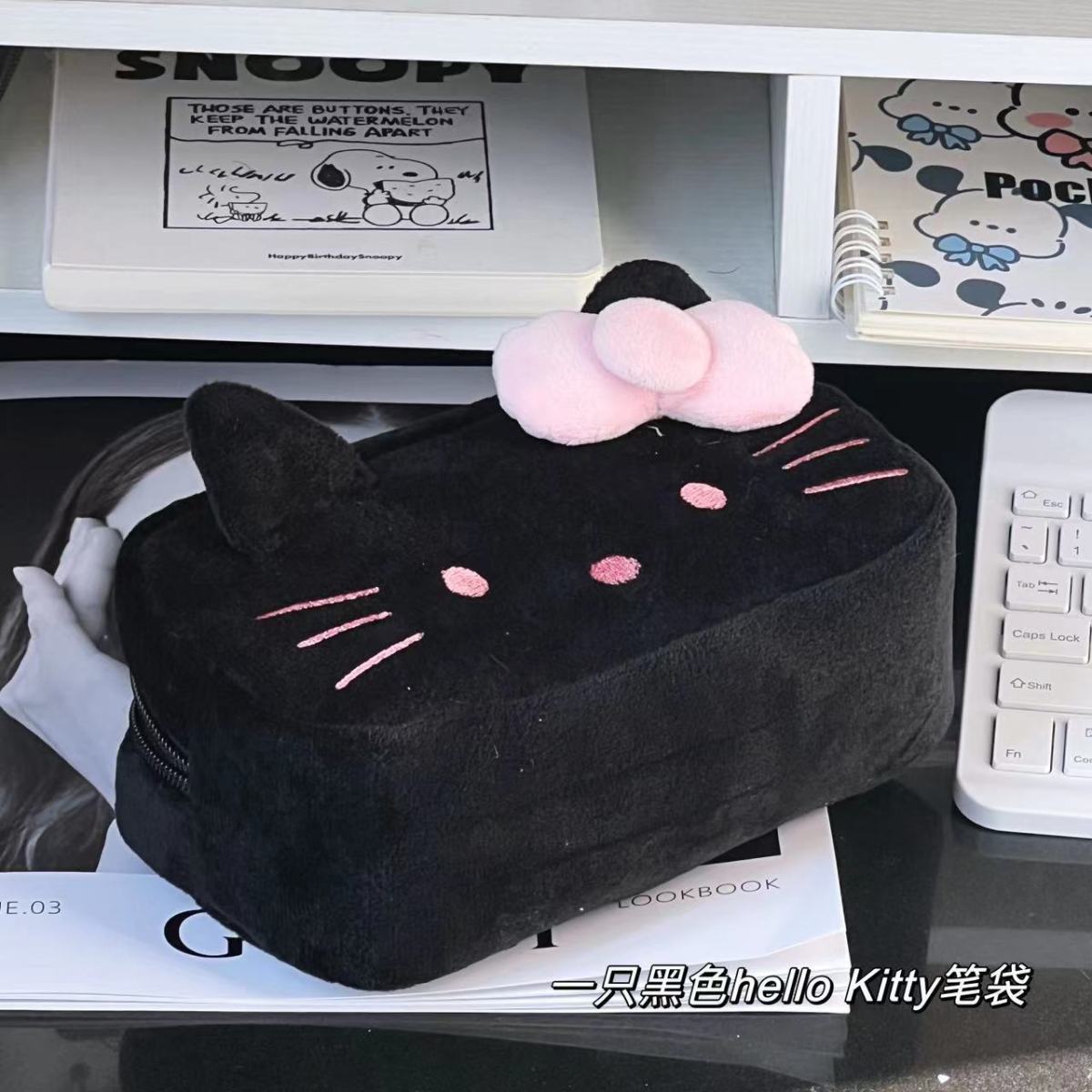 Japanese-Style Cartoon Kt Cat Ear Plush Pencil Case, High-Capacity, High-Appearance Value, Suitable for Middle and High School Students