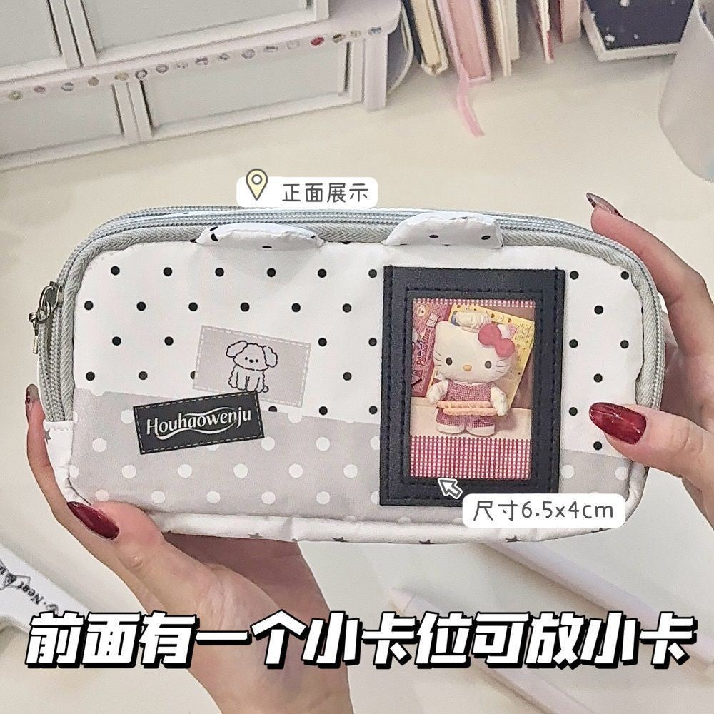 Japanese-Style Cartoon Kt Cat Ear Plush Pencil Case, High-Capacity, High-Appearance Value, Suitable for Middle and High School Students
