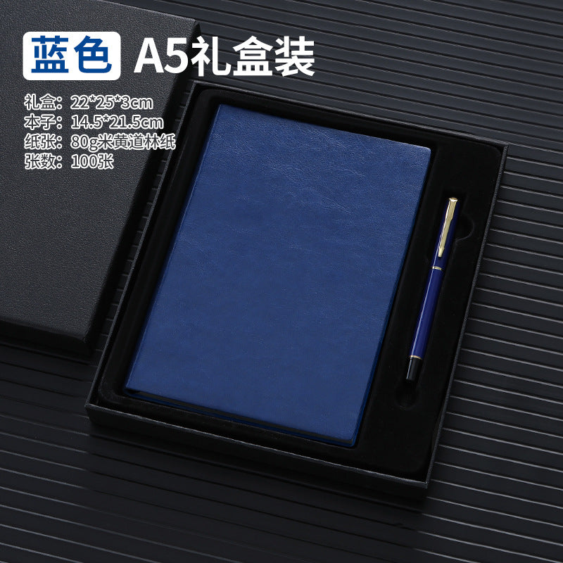 A5 business leather meeting notebook custom cover Logo classic pu notepad advertising gift box custom wholesale