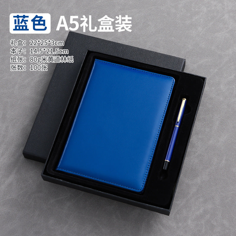 A5 business leather meeting notebook custom cover Logo classic pu notepad advertising gift box custom wholesale