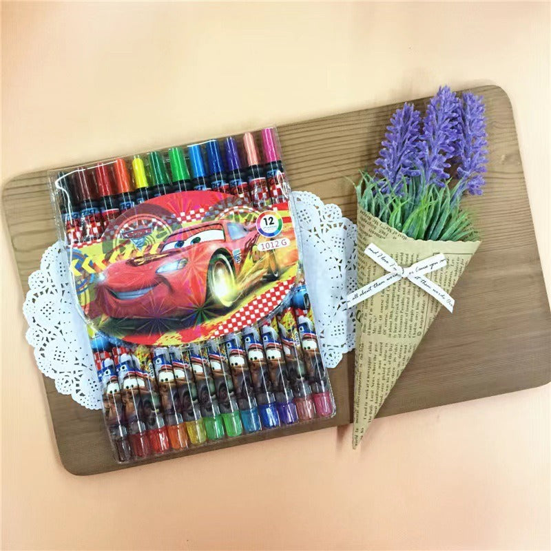 1012 cartoon cute 12 color rotating crayon creative painting stationery kindergarten children long crayons