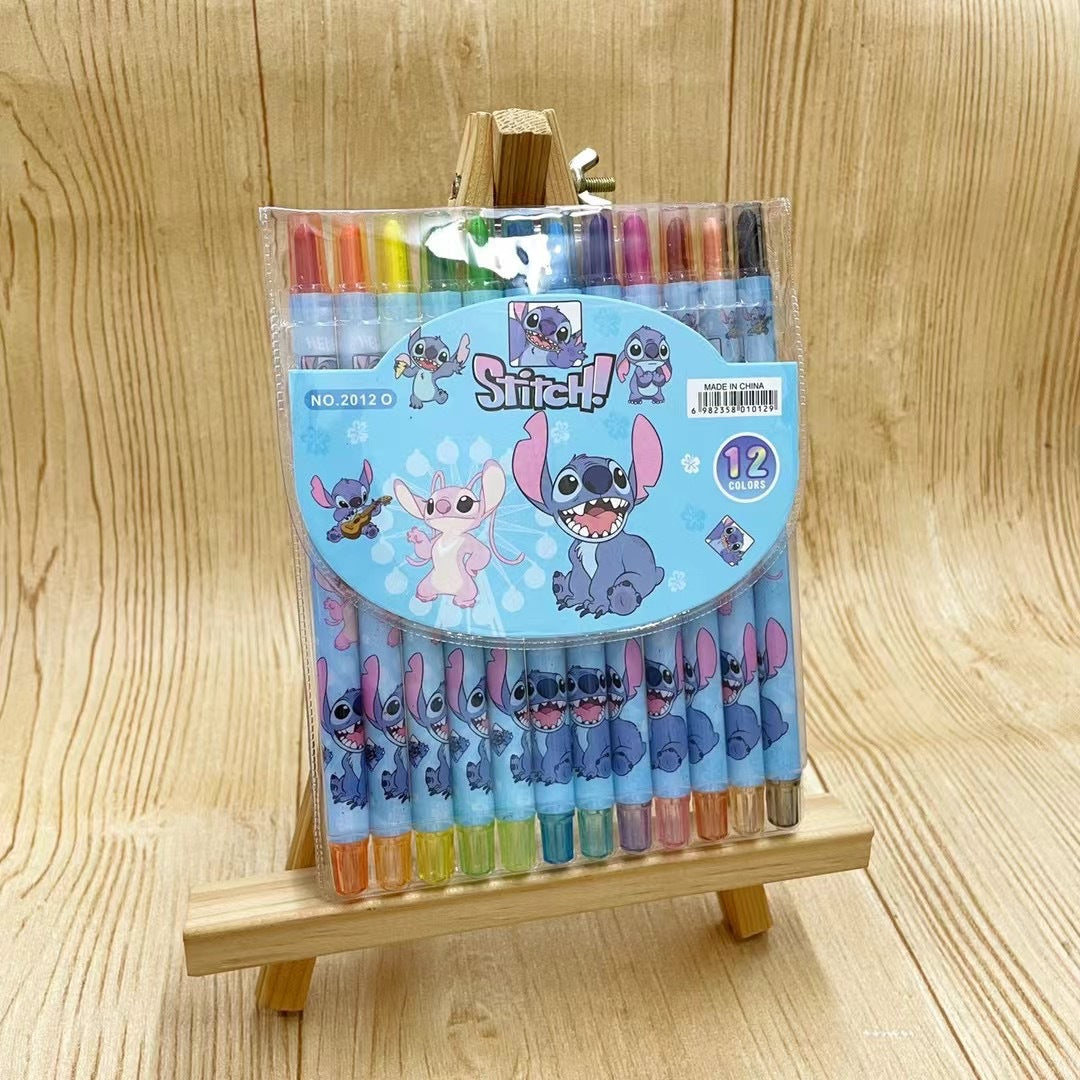 1012 cartoon cute 12 color rotating crayon creative painting stationery kindergarten children long crayons