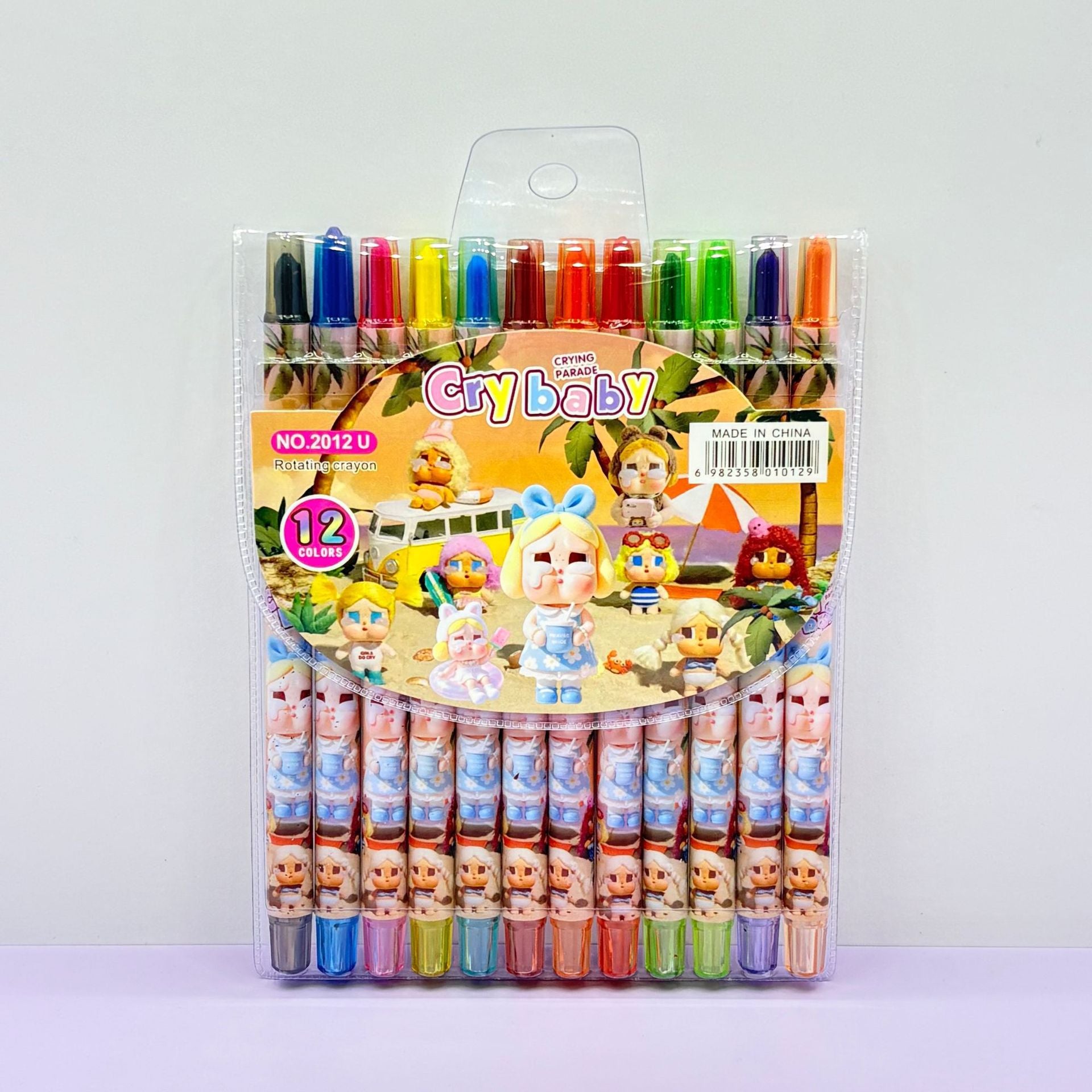 1012 cartoon cute 12 color rotating crayon creative painting stationery kindergarten children long crayons
