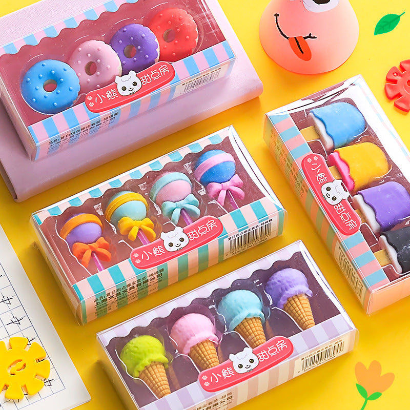 Creative modeling student rubber ice cream cake eraser set hamburger cartoon eraser Stationery Gift