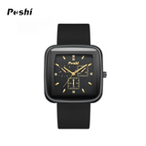 POSHI Unisex Square Quartz Sports Watch with Silicone Strap – Large Dial, 24-Hour Display