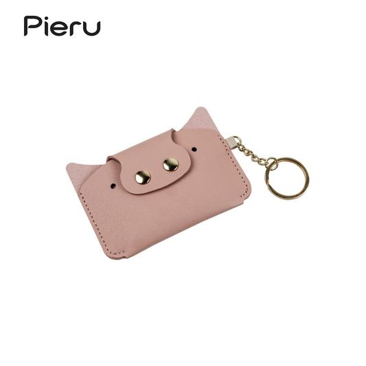 PIERU Cartoon Pig Card Holder with Keychain – Mini Coin Purse for Students