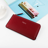 PIERU Ultra-Thin Women’s Long Wallet – Plaid PU Leather with Metal Zipper