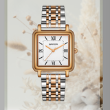 SANDA Women’s Square Quartz Watch – Retro Stainless Steel Strap with Roman Numerals