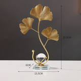 Modern Gold Leaf Crystal Ball Decor – Nordic Ginkgo & Peacock Leaf Ornament for Home