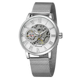 Forsining Men’s Mechanical Skeleton Watch – Mesh Strap Fashion Timepiece with Hollow Dial