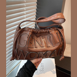 Women’s Embossed Dumpling Shoulder Bag – Retro Letter Design Handbag