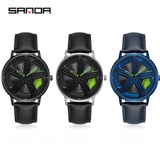 Sanda Men’s Leather Quartz Watch – 360° Rotating Dial, Waterproof Casual Wristwatch