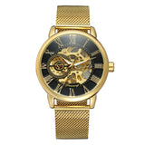 Forsining Men’s Mechanical Skeleton Watch – Mesh Strap Fashion Timepiece with Hollow Dial
