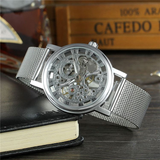 T-WINNER Men's Mechanical Skeleton Watch – Classic Stainless Steel Mesh Band Timepiece