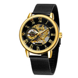 Forsining Men’s Mechanical Skeleton Watch – Mesh Strap Fashion Timepiece with Hollow Dial