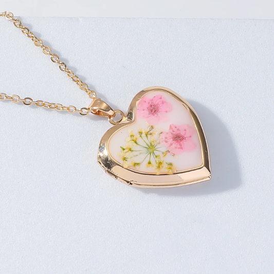 Handmade Heart-Shaped Copper Necklace – Forget-Me-Not Pendant