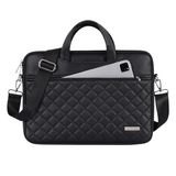 Diamond-Quilted Black PU Laptop Bag – Shock‑Resistant 13‑15″ Briefcase