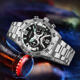 SANDA Men’s Quartz Watch – Three-Eye Steel Band Fashion Shockproof Timepiece