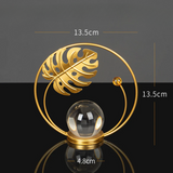 Modern Gold Iron Crystal Ball Leaf Ornament – Home Decor Accent