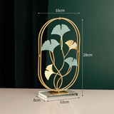 Modern Ginkgo Leaf Metal Art Decor – European Oval Crystal Base Sculpture