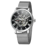 Forsining Men’s Mechanical Skeleton Watch – Mesh Strap Fashion Timepiece with Hollow Dial