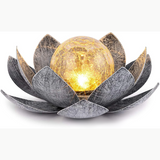 Solar Lotus Garden Light – Iron & Glass Crackle Ball Outdoor Landscape Lamp