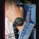 Sanda Men’s Leather Quartz Watch – Hollow Rotatable Dial, Waterproof Casual Timepiece