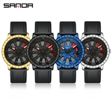 Sanda Men’s Quartz Watch – Hollow Dial, Leather Strap, Waterproof Casual Timepiece