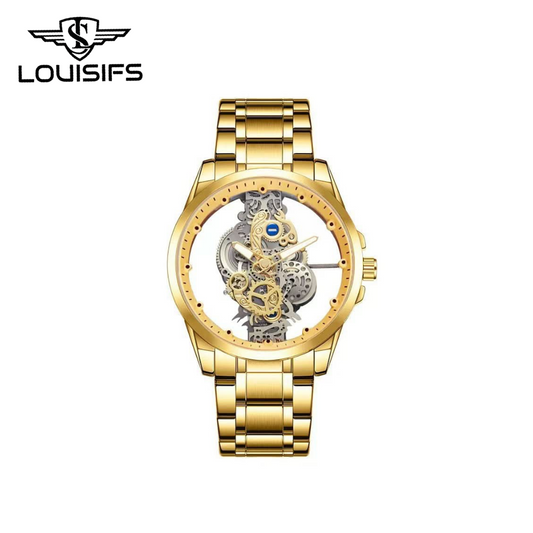 LOUISIFS Men’s Automatic Skeleton Watch – Waterproof, Luminous Dial