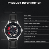 Sanda Men’s Leather Strap Quartz Watch – Hollow Dial Analog Wristwatch