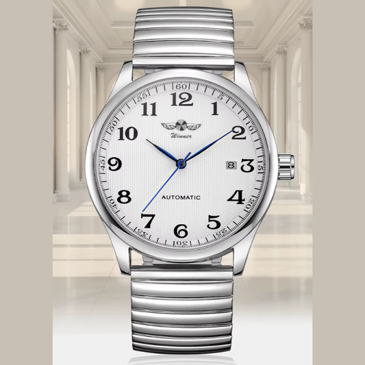 T-Winner Men’s Mechanical Watch – Silver Round Dial, Stainless Steel Strap