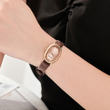 Sanda Women’s Leather Quartz Watch – Diamond Accent Oval Dial, Waterproof Casual Analog Watch