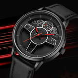 SANDA Steering Wheel Men’s Quartz Watch – Leather Strap Waterproof Business Wristwatch