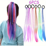 6pcs Colorful Braided Hair Extensions for Girls – Ponytail Headbands