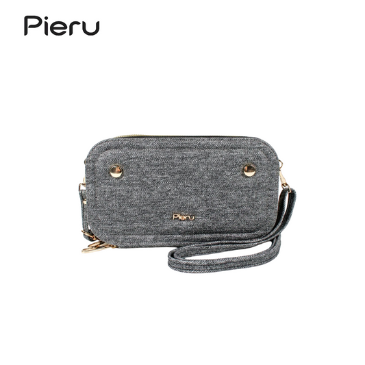 PIERU Women’s Denim PU Shoulder Bag – Double Zipper Crossbody Phone Purse