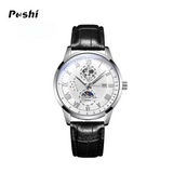 POSHI Men’s Smart Leather Quartz Watch – Luminous Calendar Dial