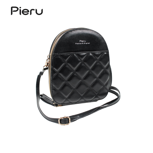 Pieru Women's Round Crossbody Phone Bag – PU Leather, Embroidered, Zipper Closure