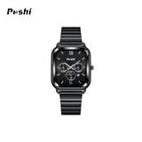 POSHI Men’s Quartz Fashion Watch – Rectangle Dial, World Time