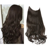 Invisible Dark Brown Wavy Hair Extensions for Women – One-Piece Fish Line Wig with Natural Curls