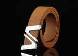 Men's Classic Plate Buckle Belt - Letter Double V Alloy Smooth Buckle