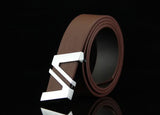 Men's Classic Plate Buckle Belt - Letter Double V Alloy Smooth Buckle