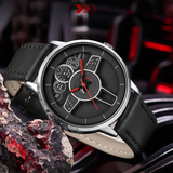 SANDA Steering Wheel Men’s Quartz Watch – Leather Strap Waterproof Business Wristwatch
