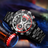 SANDA Men’s Quartz Watch – Three-Eye Steel Band Fashion Shockproof Timepiece