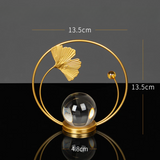 Modern Gold Iron Crystal Ball Leaf Ornament – Home Decor Accent
