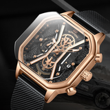 SANDA Men's Square Quartz Watch – Waterproof Luminous Mesh Stainless Steel Strap