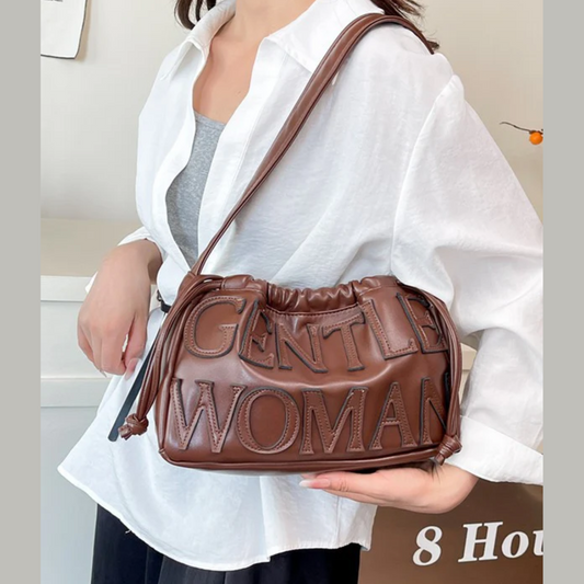 Women’s Embossed Dumpling Shoulder Bag – Retro Letter Design Handbag