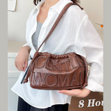 Women’s Embossed Dumpling Shoulder Bag – Retro Letter Design Handbag
